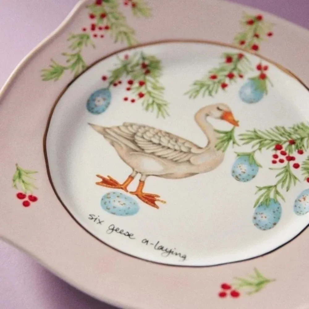 NWT Anthropologie Lou Rota 12 Days Christmas Six Geese  Dessert Plate